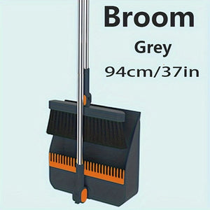 Planet Gates grey / 93.98cm 2 Piece Set Durable Household Broom and Dustpan Set with Long Handle Creative Comb Tooth Design Foldable Upright Storage for Home Office School Dorm