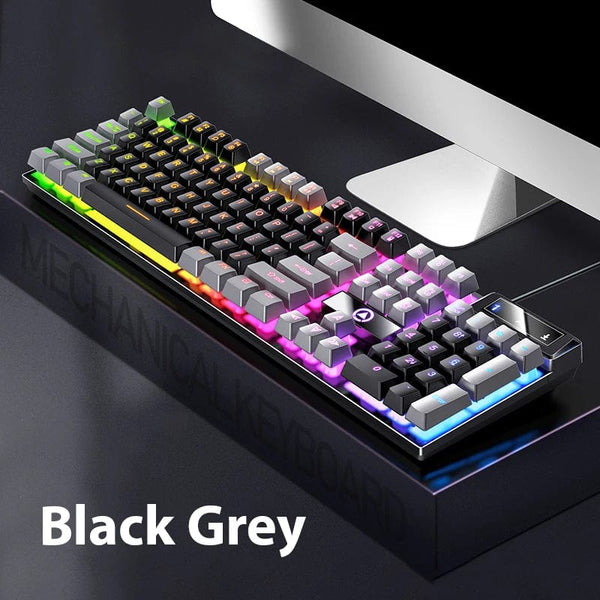 Planet Gates Grey Black K500 Wired Keyboard Office Gaming Keyboard For Windows And IOS Computer Laptop 104 Keys Mechanical Sensation Membrane Keyboards