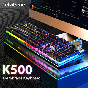 Planet Gates Grey Black K500 Wired Keyboard Office Gaming Keyboard For Windows And IOS Computer Laptop 104 Keys Mechanical Sensation Membrane Keyboards