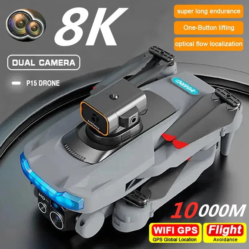 Planet Gates Grey Dual 4K-3B P15 Drone Professional 8K Dual Camera GPS 5G Omnidirectional Obstacle Avoidance Optical Flow Positioning Brushless 10000M Toys