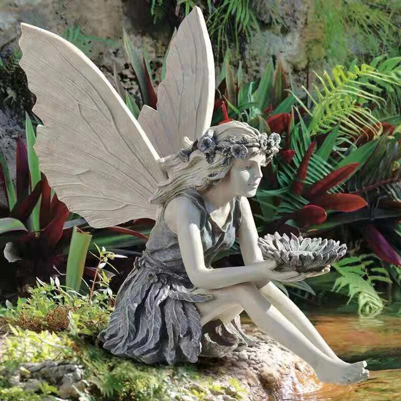 Planet Gates Grey Fairy Statue Resin Jewelry Garden Decoration Angel Girl Resin Craft Jewelry