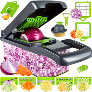 Planet Gates Grey-Green 16pcs/Set, Vegetable Chopper, Multifunctional Fruit Slicer