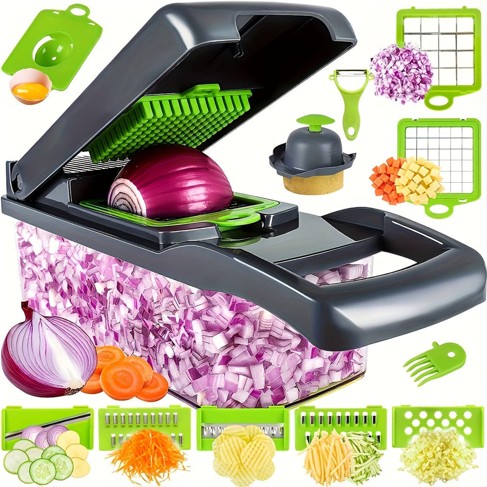 Planet Gates Grey-Green 16pcs/Set, Vegetable Chopper, Multifunctional Fruit Slicer