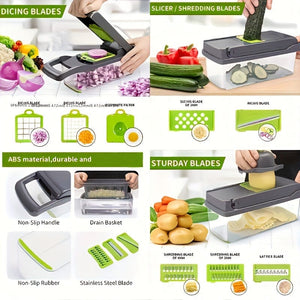 Planet Gates Grey-Green 16pcs/Set, Vegetable Chopper, Multifunctional Fruit Slicer
