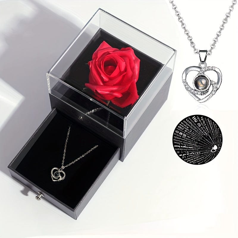 Planet Gates 1pc Artificial Preserved Real Rose Love Box Red Flowers Cute Things For Girlfriend Valentine Gift For Her With I Love You Necklace In 100 Languages Gift Card Birthday Wife Gifts For Mom
