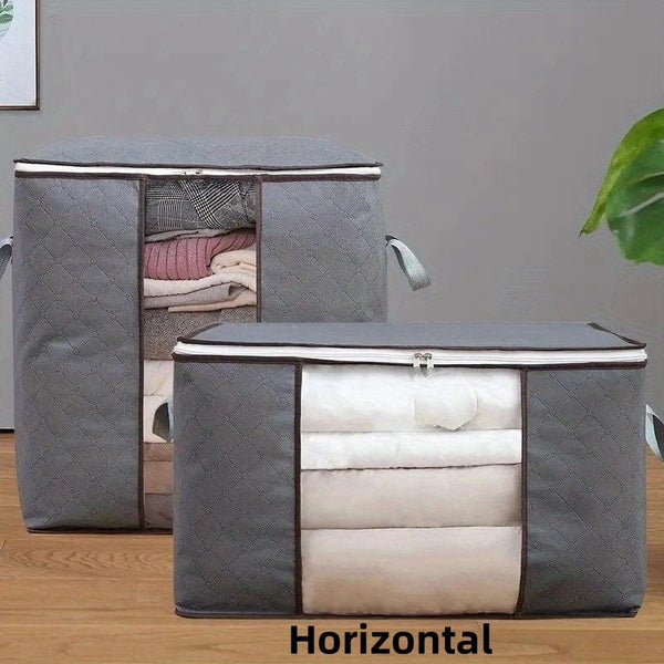 Planet Gates grey / Horizontal 1pc Large Capacity Clothing Storage Bag, Dustproof Zipper Storage Bag, With Transparent Window, Household Quilts Blankets Bedding Clothing Organizer, Folding Clothes Storage Bag, Home Bedroom Accessories
