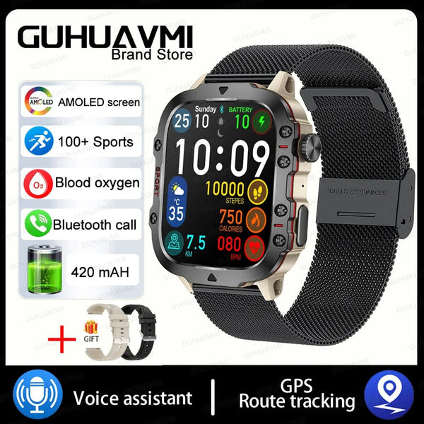 Planet Gates Grey Mesh Belt 2A 2024 New For Xiaomi Military Smart Watch Men IP68 5ATM Outdoor Sports Fitness Tracker 24H Health Monitor 1.96 inch Smartwatches