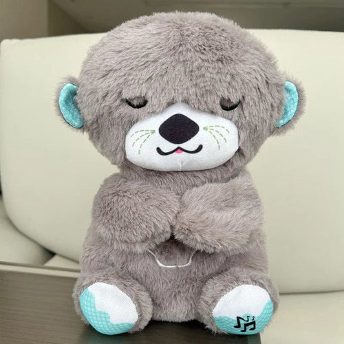 Planet Gates Grey New Breathing Bear Baby Soothing Otter Plush Doll Toy Baby Kids Soothing Music Sleeping Companion Sound and Light Doll Toy Gift