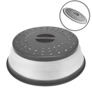 Planet Gates grey / PP (solid Color Part) +TPR (translucent Part) 1pc BPA-Free Collapsible Microwave Food Cover with Steam Vent and Strainer - 10.5 Inch Round with Handle - Perfect for Fruits and Vegetables (Grey)