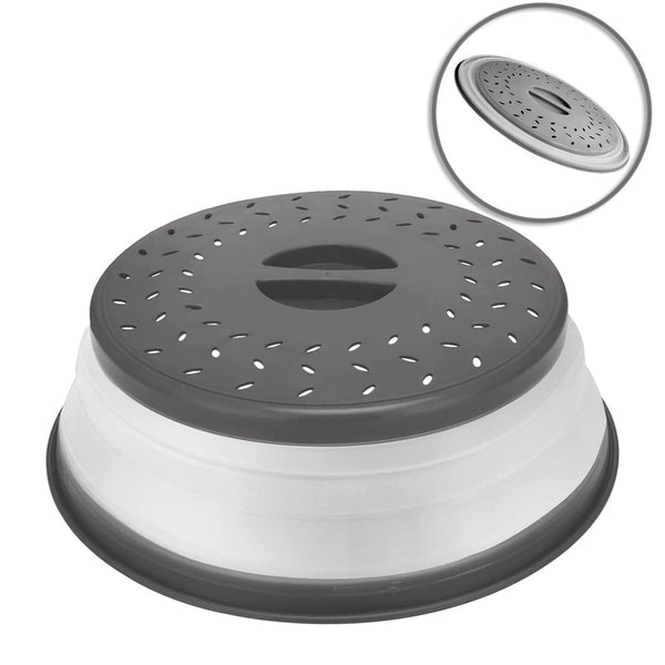 Planet Gates grey / PP (solid Color Part) +TPR (translucent Part) 1pc BPA-Free Collapsible Microwave Food Cover with Steam Vent and Strainer - 10.5 Inch Round with Handle - Perfect for Fruits and Vegetables (Grey)