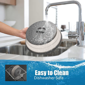 Planet Gates grey / PP (solid Color Part) +TPR (translucent Part) 1pc BPA-Free Collapsible Microwave Food Cover with Steam Vent and Strainer - 10.5 Inch Round with Handle - Perfect for Fruits and Vegetables (Grey)