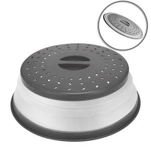 Planet Gates grey / PP (solid Color Part) +TPR (translucent Part) 1pc BPA-Free Collapsible Microwave Food Cover with Steam Vent and Strainer - 10.5 Inch Round with Handle - Perfect for Fruits and Vegetables (Grey)