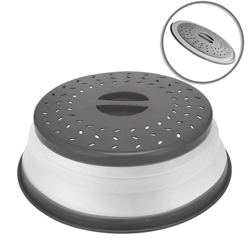 Planet Gates grey / PP (solid Color Part) +TPR (translucent Part) 1pc BPA-Free Collapsible Microwave Food Cover with Steam Vent and Strainer - 10.5 Inch Round with Handle - Perfect for Fruits and Vegetables (Grey)