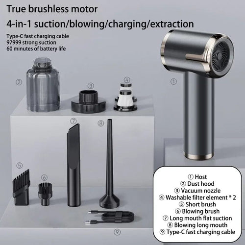 Planet Gates Grey Pro 2hepa Xiaomi 5 in 1 Car Vacuum Cleaner 1990000PA Powerful Handheld Cleaning Machine for Home Appliance Car Cleaner Wireless Portable