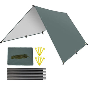 Planet Gates Grey Set / 3m x 5m Waterproof Camping Tarp Sunshade UV Protection Lightweight Outdoor Adventure Hiking Camping Backpacking Picnic Tent Tarp
