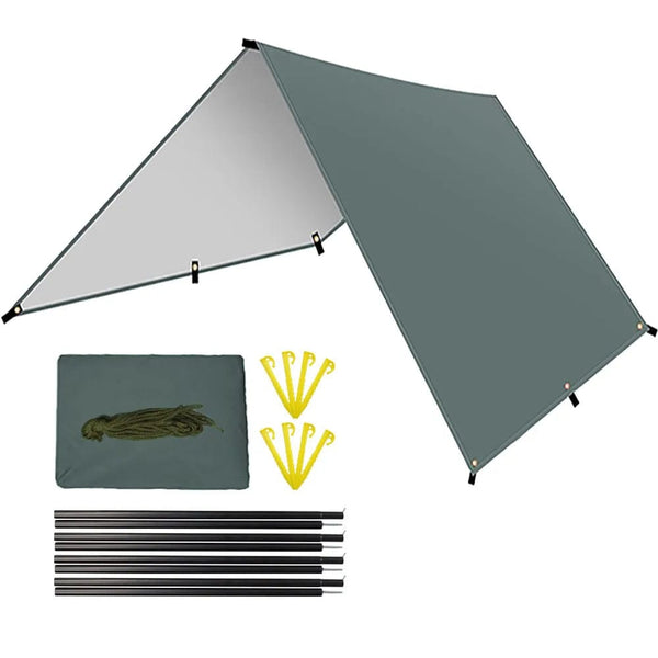 Planet Gates Grey Set / 3m x 5m Waterproof Camping Tarp Sunshade UV Protection Lightweight Outdoor Adventure Hiking Camping Backpacking Picnic Tent Tarp