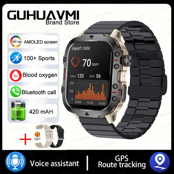 Planet Gates Grey Steel B 2A 2024 New For Xiaomi Military Smart Watch Men IP68 5ATM Outdoor Sports Fitness Tracker 24H Health Monitor 1.96 inch Smartwatches