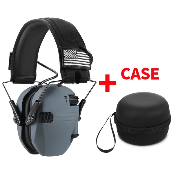 Planet Gates Grey with Case Shooting Hearing Protection Electronic Tactical Headset Noise Cancelling Active Hunting Earmuffs NRR23dB With Bag