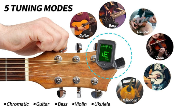 Planet Gates Guitar Tuner For All Instruments Clip on Electronic Tuner for Guitar Bass Ukulele Violin Mandolin Banjo