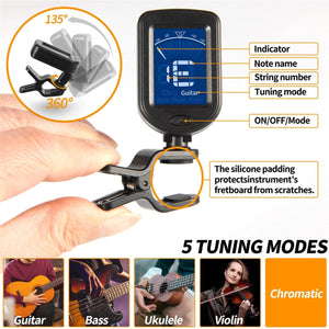 Planet Gates Guitar Tuner For All Instruments Clip on Electronic Tuner for Guitar Bass Ukulele Violin Mandolin Banjo