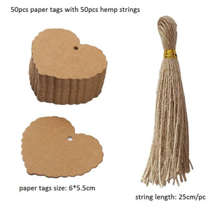 Planet Gates H-6x5.5cm-kraft 50pcs Kraft Paper Tags White Cardboard Cards with Strings Wedding Birthday Christmas Party Gift Tag Cookie Packaging Supplies