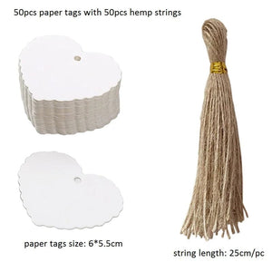 Planet Gates H-6x5.5cm-white 50pcs Kraft Paper Tags White Cardboard Cards with Strings Wedding Birthday Christmas Party Gift Tag Cookie Packaging Supplies