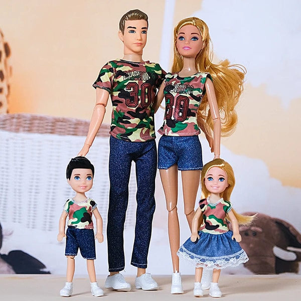 Planet Gates H / CHINA / Doll Set 1/6 Baby Doll Family Doll of 4 People Mom Dad Kids 30cm Doll Kids Toy Full Set With Clothes for Girl Boy Education Birthday Gift