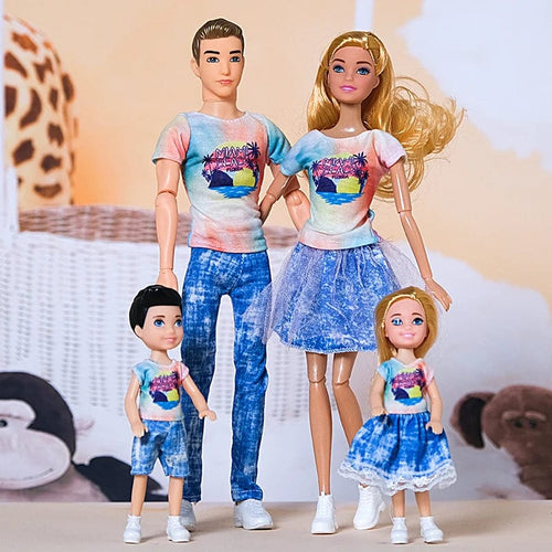 Planet Gates H / CHINA / Doll Set 1/6 Baby Doll Family Doll of 4 People Mom Dad Kids 30cm Doll Kids Toy Full Set With Clothes for Girl Boy Education Birthday Gift