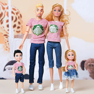 Planet Gates H / CHINA / Doll Set 1/6 Baby Doll Family Doll of 4 People Mom Dad Kids 30cm Doll Kids Toy Full Set With Clothes for Girl Boy Education Birthday Gift