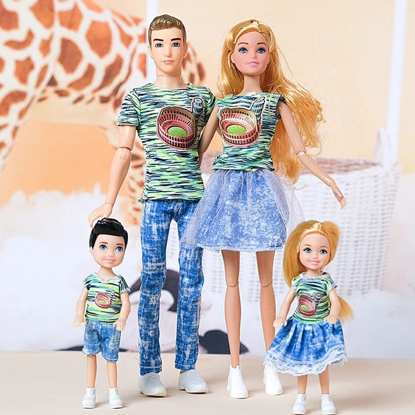 Planet Gates H / CHINA / Doll Set 1/6 Baby Doll Family Doll of 4 People Mom Dad Kids 30cm Doll Kids Toy Full Set With Clothes for Girl Boy Education Birthday Gift