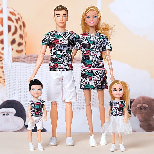 Planet Gates H / CHINA / Doll Set 1/6 Baby Doll Family Doll of 4 People Mom Dad Kids 30cm Doll Kids Toy Full Set With Clothes for Girl Boy Education Birthday Gift
