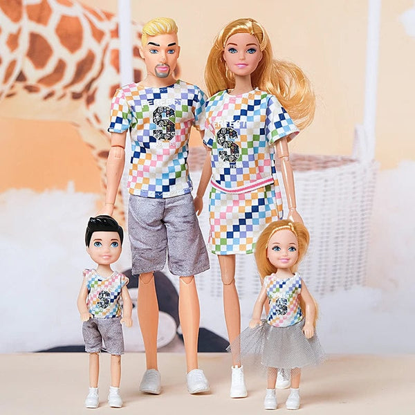 Planet Gates H / CHINA / Doll Set 1/6 Baby Doll Family Doll of 4 People Mom Dad Kids 30cm Doll Kids Toy Full Set With Clothes for Girl Boy Education Birthday Gift