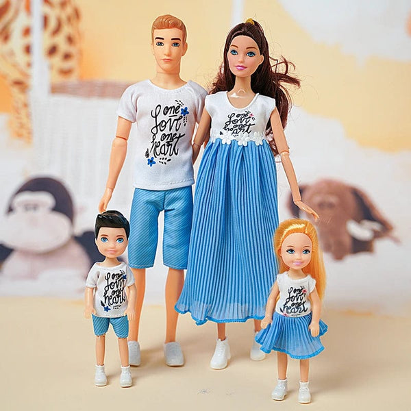 Planet Gates H / CHINA / Doll Set 1/6 Baby Doll Family Doll of 4 People Mom Dad Kids 30cm Doll Kids Toy Full Set With Clothes for Girl Boy Education Birthday Gift