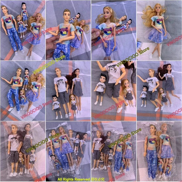 Planet Gates H / CHINA / Doll Set 1/6 Baby Doll Family Doll of 4 People Mom Dad Kids 30cm Doll Kids Toy Full Set With Clothes for Girl Boy Education Birthday Gift