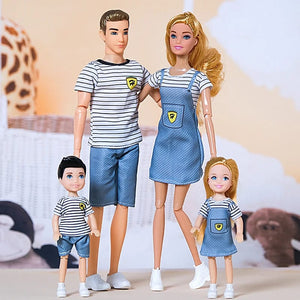 Planet Gates H / CHINA / Doll Set 1/6 Baby Doll Family Doll of 4 People Mom Dad Kids 30cm Doll Kids Toy Full Set With Clothes for Girl Boy Education Birthday Gift