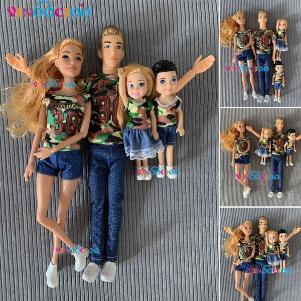 Planet Gates H / CHINA / Doll Set 1/6 Baby Doll Family Doll of 4 People Mom Dad Kids 30cm Doll Kids Toy Full Set With Clothes for Girl Boy Education Birthday Gift