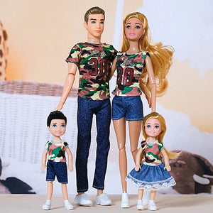 Planet Gates H / CHINA / Doll Set 1/6 Baby Doll Family Doll of 4 People Mom Dad Kids 30cm Doll Kids Toy Full Set With Clothes for Girl Boy Education Birthday Gift