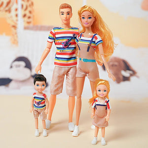 Planet Gates H / CHINA / Doll Set 1/6 Baby Doll Family Doll of 4 People Mom Dad Kids 30cm Doll Kids Toy Full Set With Clothes for Girl Boy Education Birthday Gift