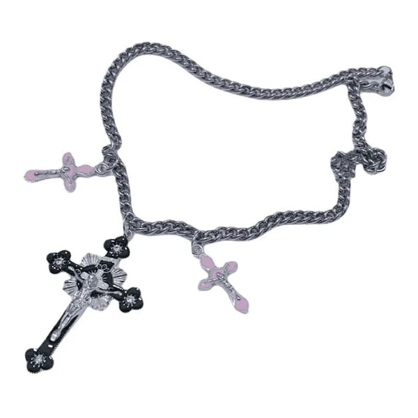 Planet Gates H New Pink Cross Necklaces for Women Y2k Fashion Gothic Couple Jewelry Metal Chains Chokers Pendant Necklace Party Jewelry Gifts