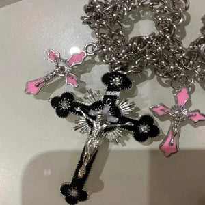 Planet Gates H New Pink Cross Necklaces for Women Y2k Fashion Gothic Couple Jewelry Metal Chains Chokers Pendant Necklace Party Jewelry Gifts