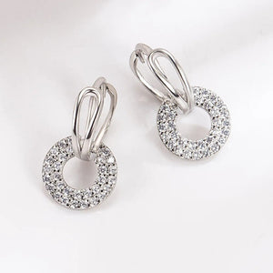 Planet Gates H221-S 925 Sterling Silver Female Luxury Crystal Round Stud Earrings Vintage Wedding Jewelry White Zircon Stone Earrings Wholesale