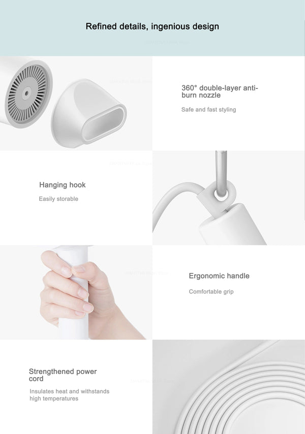 Planet Gates H300 Hair Dryer / EU XIAOMI MIJIA Mi Ionic Hair Dryer H300 Quick Dry Negative Ion Hair Care Professional For Home 1600W Electric Hair Dryers Diffuser
