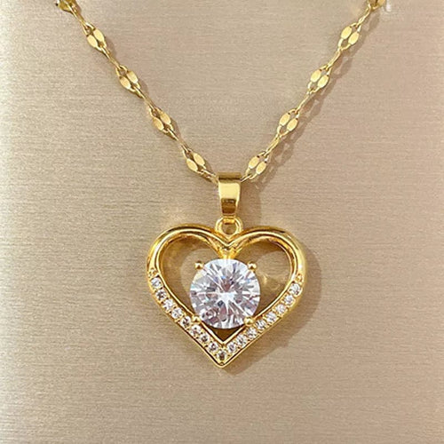 Planet Gates H433 / CHINA Artificial Gems Heart Pendant Necklace for women 2022 Golden Stainless Steel Lips Neck Chain Female Necklaces Jewelry for Girl