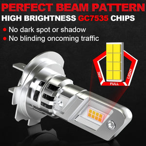 Planet Gates H7 2pcs Mini H7 LED Headlight Turbo LED Bulbs, Super Bright High Power White 6000K, Wireless For Car Head Lamp Fog Lights, With Fan H7 Slim LED 20000LM
