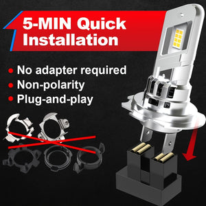 Planet Gates H7 2pcs Mini H7 LED Headlight Turbo LED Bulbs, Super Bright High Power White 6000K, Wireless For Car Head Lamp Fog Lights, With Fan H7 Slim LED 20000LM