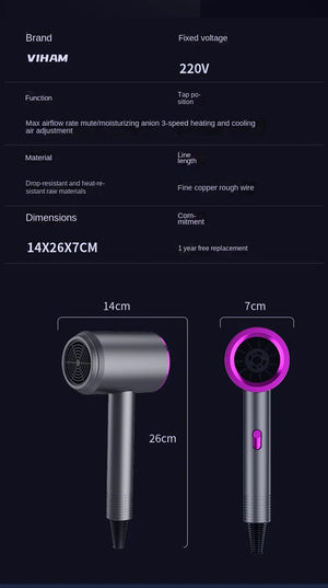 Planet Gates Hair Dryer High-Power Blue Light Negative Ion Ultra Silent Hair Care Quick Dry Home Powerful Constant Anion Electric Hair Dryer