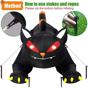 Planet Gates Halloween Inflatable 1.8m Black Cat Toy Shakes Head Ghost LED Lights Indoor Outdoor Yard Airblown Decoration Fun Party Display