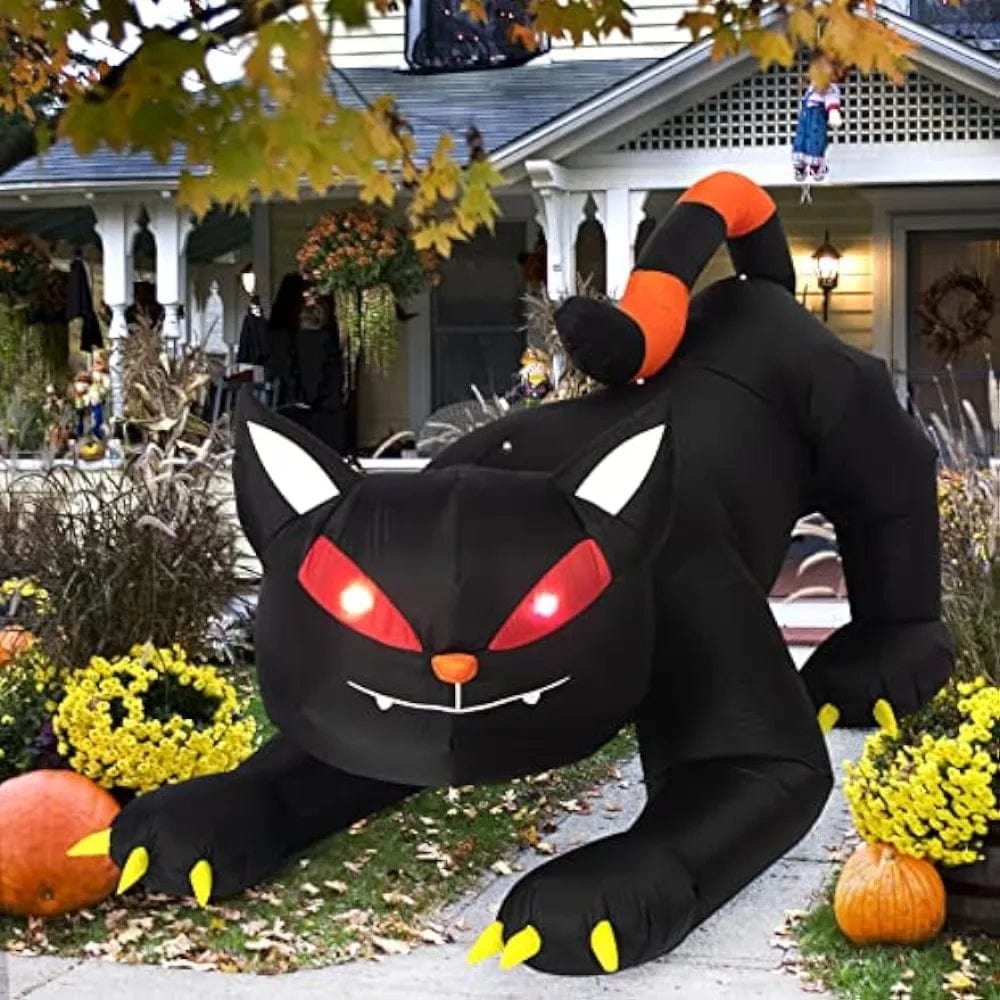 Planet Gates UK Plug / 1.8M  Black Cat Halloween Inflatable 1.8m Black Cat Toy Shakes Head Ghost LED Lights Indoor Outdoor Yard Airblown Decoration Fun Party Display