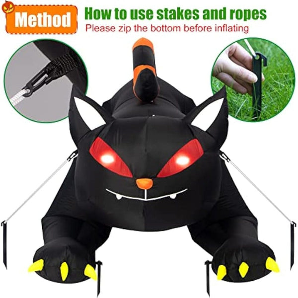 Planet Gates Halloween Inflatable 1.8m Black Cat Toy Shakes Head Ghost LED Lights Indoor Outdoor Yard Airblown Decoration Fun Party Display