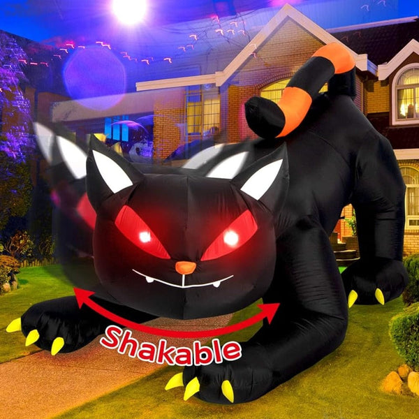 Planet Gates Halloween Inflatable 1.8m Black Cat Toy Shakes Head Ghost LED Lights Indoor Outdoor Yard Airblown Decoration Fun Party Display